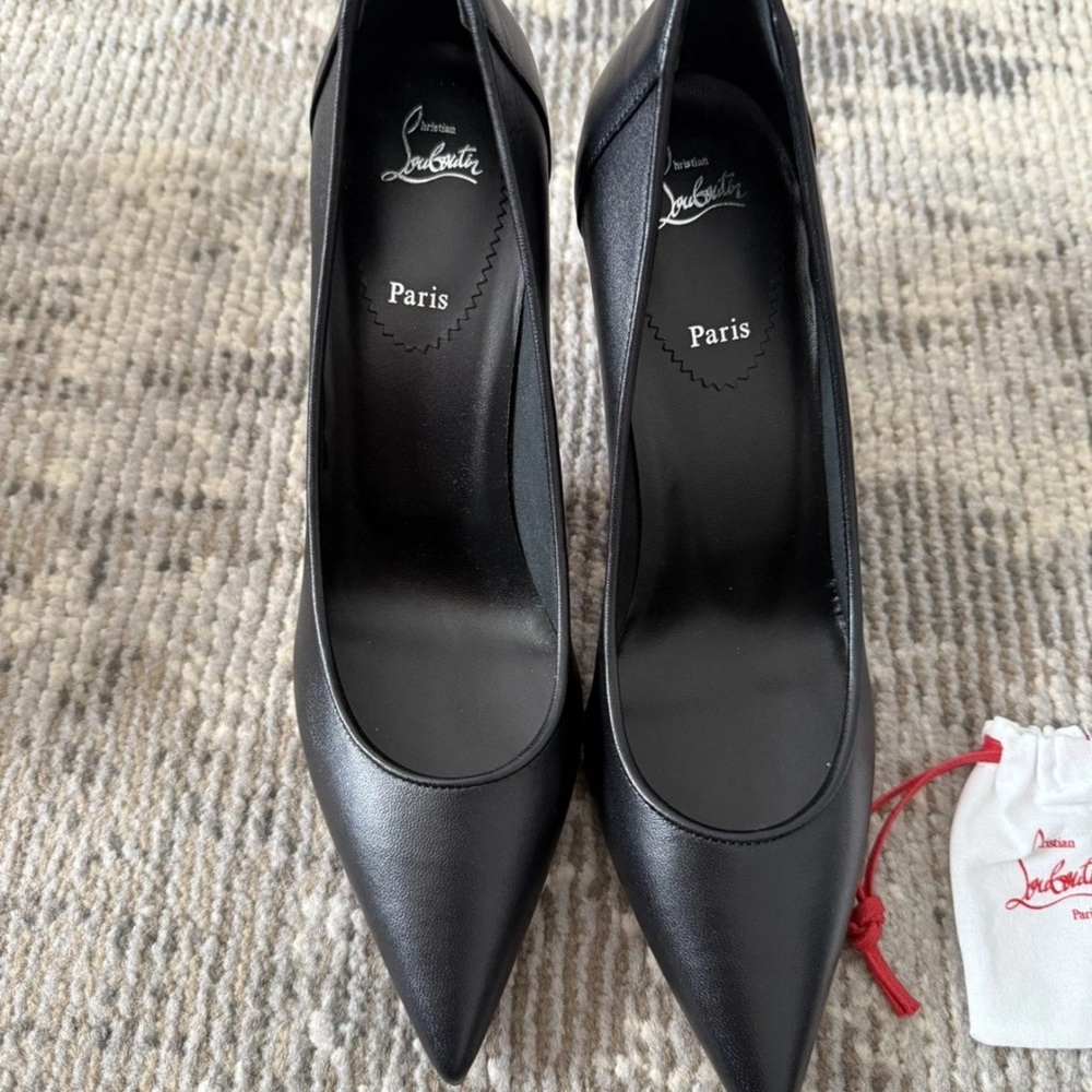 Christian Louboutin Black Leather Pointed-Toe Pumps with Red Dust Bag Accents